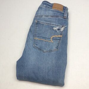 FACTORY DISTRESS AMERICAN EAGLE SUPER HI-RISE JEGGING JEANS 0/25x26 🇺🇸